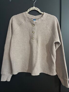 Waffle Knit Cropped Pullover - Taupe